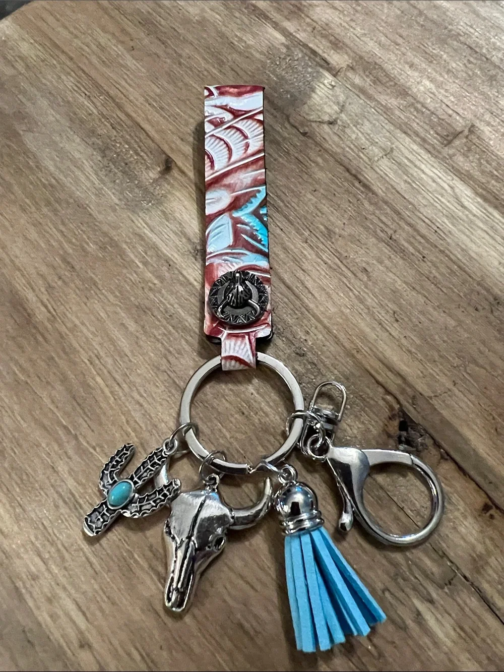 3/$18 Stylish Turquoise Tassel & Silver Charm Keychain Lot 2198